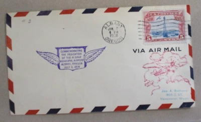 COVER 1931  POSTED  CACHET  DEDICATION of ALBANY OR. MUNI AIRPORT JULY 2, 1931 " - Image 1 of 4