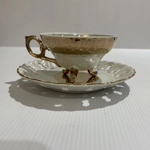 Pearlescent Lustre Ware Tea Cup & Saucer Tennis Set Duo. Vintage. Made In Japan - Picture 1 of 9