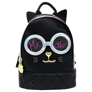 Mini mochila Betsey Johnson Meow Cat negra gato multicolor - Imagen 1 de 4