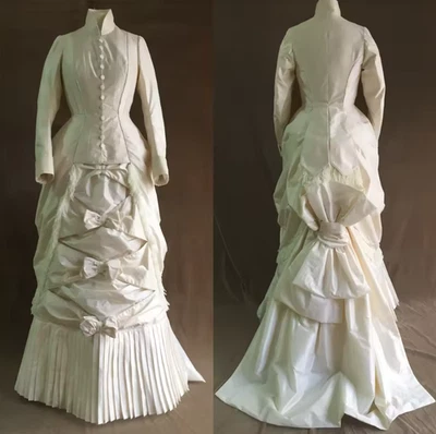 1880 Victorian Day Wedding Dress Victorian White Bustle Ball Gown Civil War - Image 1 of 4