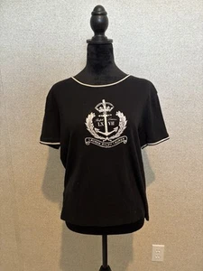 Ralph Lauren Damen Top schwarz mit weißem Wappen Gr. L - Bild 1 von 6