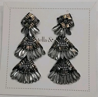 Pendientes colgantes Stella & Dot Emma oro/plata/negro nuevos en caja Foto 1 de 4