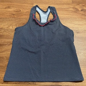 Lands End Girls Blue White Polka Dot Tankini Swim Top Size 16 Red Ruffle - Picture 1 of 4