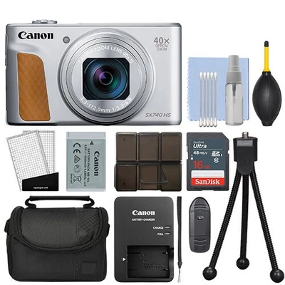 Canon PowerShot SX740 HS 20.3MP Digital Camera 40x Optical Zoom Silver+ 16GB Kit