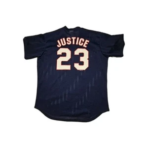 Vintage David Justice 23 Shirt Herren XL Atlanta Braves blau V-Ausschnitt Mesh Majestic 1994 - Bild 1 von 6