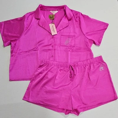 Juicy Couture Hot Magenta Pink Silky Bling Pajama Short Set Large - Image 1 of 4