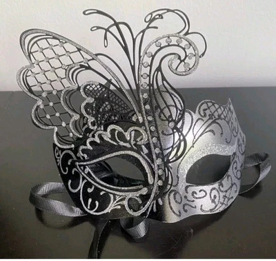 Mascarada Mariposa Xvevina Corte Láser Adulto Dama Negro y Plata, Sellado Foto 1 de 4