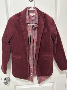 Cat & Jack Boys Velvet Blazer Jacket Burgundy And Plaid Shirt Boys Size 12 - Picture 1 of 6