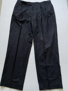 Vtg Karl Kani Pants Mens 38x31 Navy Blue Wool Pleated Cuffed Textured Baggy - Picture 1 of 7