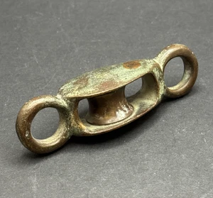 Vintage Bronze Single Block Nautical Marine Pulley Sheave with Double 1/2" Eye - Picture 1 of 7