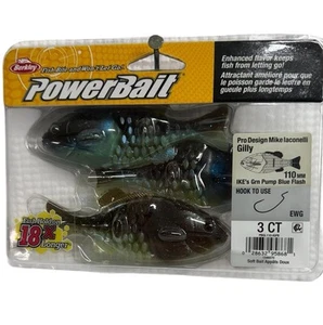 Berkley Powerbait Gilly 3er Pack Sunfish 110MM IKE'S Grn Pump Blue Flash - Bild 1 von 2