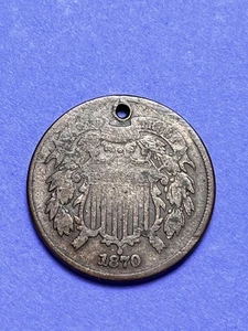 1870 Two Cent Piece With Hole - Picture 1 of 2