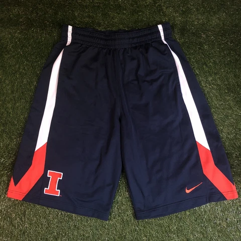 Nike Dri Fit University of Illinois Logo Navy Athletic Shorts MED Drawstring Cover
