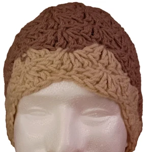 Handmade Beige Crochet Adult Messy Bun Hat Ponytail Beanie Cap - Picture 1 of 11