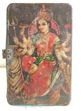 Vintage Old Hindu Religious Goddess Laxmi Litho Print Adv Tin Box Collectible