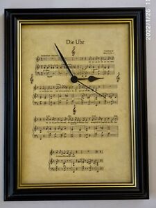 Wanduhr Wandbild mit Uhr Holzrahmen Bild Lied "Die Uhr"  Noten Carl Loewe 