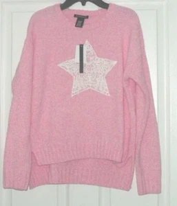 *BLUSH & BLOOM GIRL'S SWEATER SIZE L PINK LACE STAR PULLOVER SOFT FLUFFY NWT - Picture 1 of 1