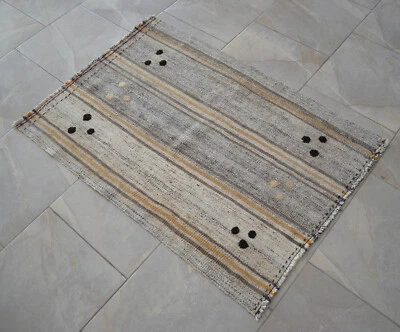 Alfombra 3x4 Alfombra Turca Kilim Tejida a Mano Lana Tribal Primitiva Kilim acto: 31" x 47" Foto 1 de 4