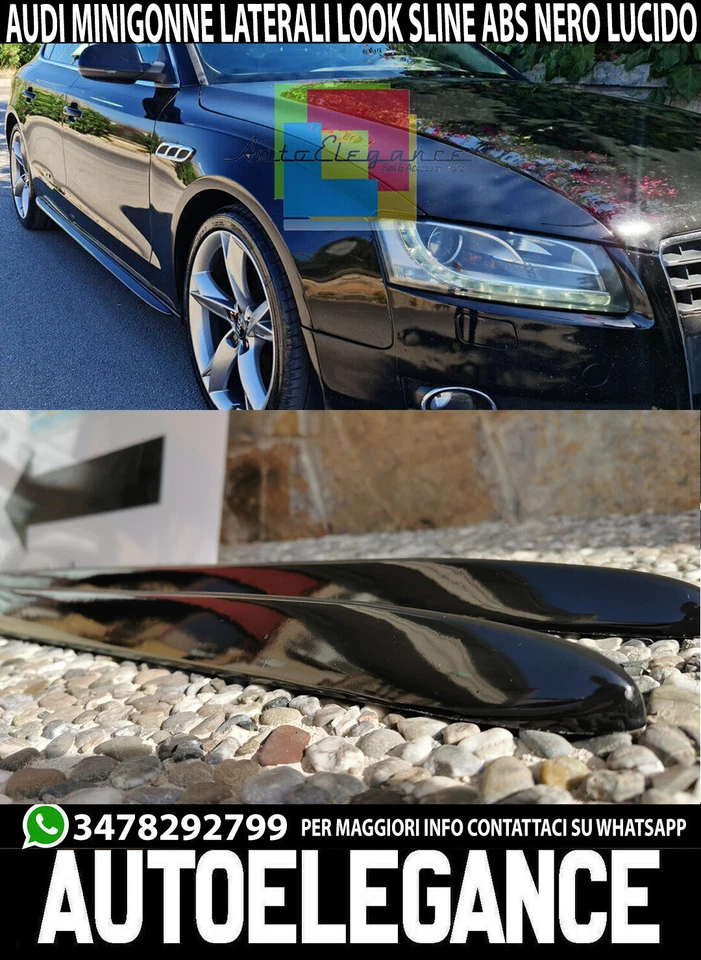MINIGONNE LATERALI AUDI A5 COUPE SPORTBACK SLINE S5 RS5 ABS NERO LUCIDO - Immagine 1 di 4