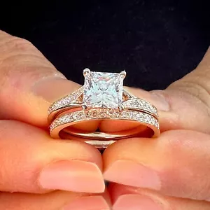 IGI Certified 14k Solid Rose Gold Princess Cut Diamond Engagement Ring 1.80ctw - Picture 1 of 22