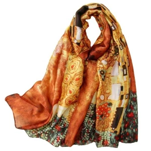 100% Silk Scarf - Klimt's 'The Kiss' - Multicoloured - Picture 1 of 2