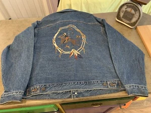 Vtg Two Elk Vail Jean Jacket Native American Design Sz XL Unisex Super Rare! - Picture 1 of 11