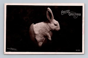Saludos de Pascua - Conejo saliendo de un huevo - c.1909 foto real postal RPPC - Imagen 1 de 2
