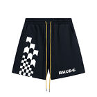 RHUDE Checkerboard Print Men's Casual Sweat Shorts Fashion Cotton Shorts