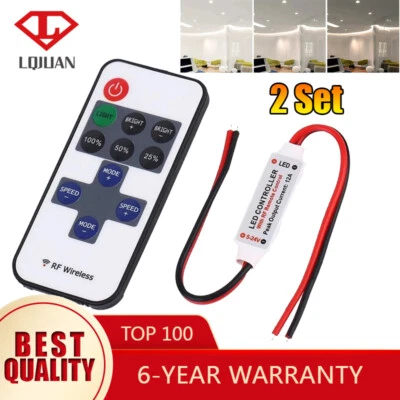 LED Strip Lights Controller Mini Inline Dimmer Switch RF Wireless Remote Control - Image 1 of 4