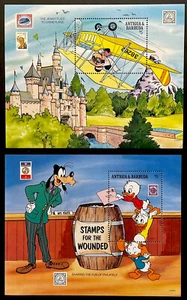 ANTIGUA AMERICAN PHILATELIC SOCIETY DISNEY STAMPS 2 SS 1989 MNH STAMPS ON STAMPS - Picture 1 of 3