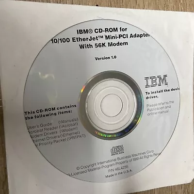 IBM 10/100 EtherJet Mini-pci Adapter W 56k Modem Version 1.0 Software - Image 1 of 2