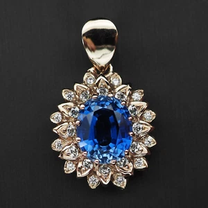Elegant Royal Blue Sapphire 7.02Ct 925 Sterling Silver Handmade Floral Pendants - Picture 1 of 7