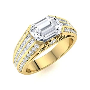 Emerald Cut 2.05 Carat Solid 14K Yellow Gold Lab Created Diamond Men Ring Size 9 - Picture 1 of 7