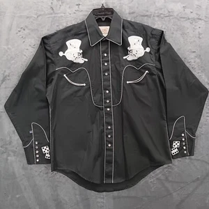 RARE Men's Tru West Rockmount Ranch Wear Western Shirt Pearl Snap SKULL DICE Med - Picture 1 of 19