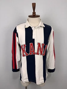 Vintage Karl Kani Multicolor Rugby Striped Long Sleeve Big Logo Polo Shirt Gr. L - Bild 1 von 24