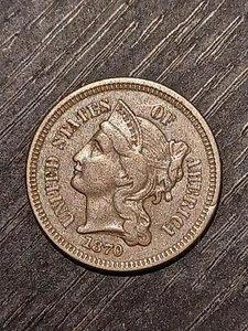 1870 3 Cent Nickel 3c Circulated Coin - Picture 1 of 10