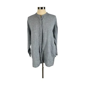 EILEEN FISHER Womens Size M Organic LINEN Button up Tunic Denim Chambray Blue - Picture 1 of 8