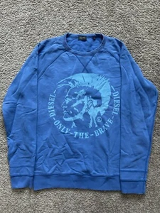 Vintage Diesel only the brave Logo Blue Sweatshirt Y2K Style Size Medium - Picture 1 of 5