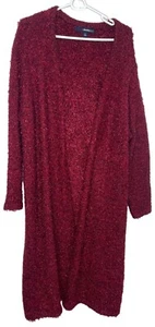 Long Cardigan Sweater Red Fuzzy Open by Denim 24/7 from Roman's Denim 24/7 - Picture 1 of 6