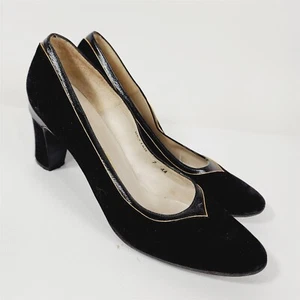 Vintage Palizzio Black Suede Leather Block Heels Pumps Size 7 AA - Picture 1 of 11