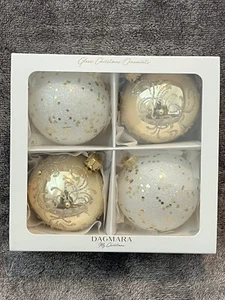 Dagmara Cream/Gold Handmade Glass Christmas Ornaments 1982-Poland - Picture 1 of 4