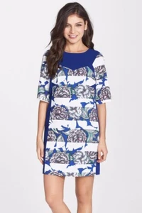 $188 French Connection Sz 2 Blue Bonita Floral Stripe Shift Tunic Dress NWT - Picture 1 of 4
