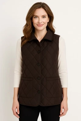 Lafayette 148 Quilted Brown Button Front Vest Women’s Medium Pockets Outdoor - Image 1 of 4