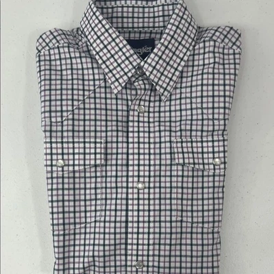 Wrangler Black, White & Purple Plaid Button Down Pearl Snap Western Shirt Size L - Image 1 of 4