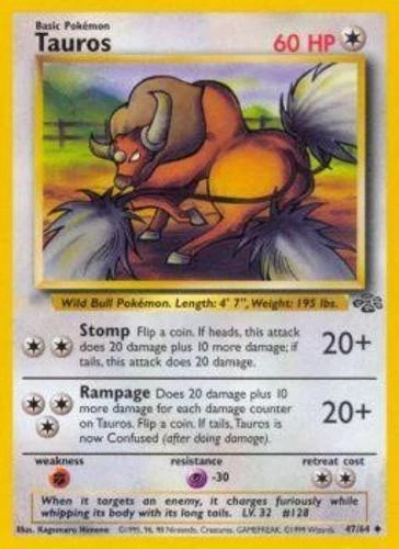 4x NM-Mint Tauros - 47/64 - Uncommon - Unlimited Edition Pokemon Jungle - Image 1 of 1