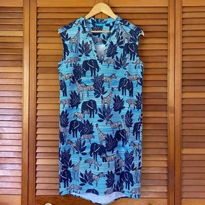 Tori Richard Honolulu Dress Size Medium Blue Sleeveless Animals Novelty Print - Picture 1 of 9