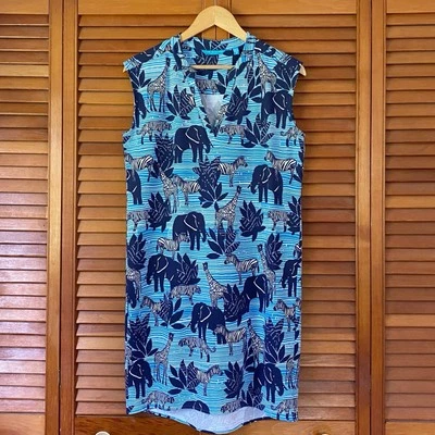Tori Richard Honolulu Dress Size Medium Blue Sleeveless Animals Novelty Print - Image 1 of 4