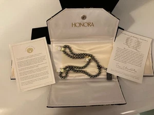 HONORA 18" STRAND 6.5-7mm ROUND BLACK CULTURED HAND KNOTTED PEARLS 14K YG CLASP - Picture 1 of 13