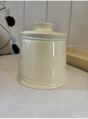 Martha Stewart Sugar Container & Lid Beaded Trim Farmhouse Style Pastel Yellow - Image 1 of 3