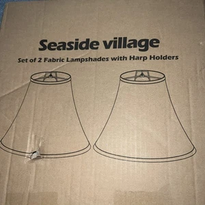 Seaside Village Set Of 2 Fabric Lampshades With Harp Holders White - Picture 1 of 4